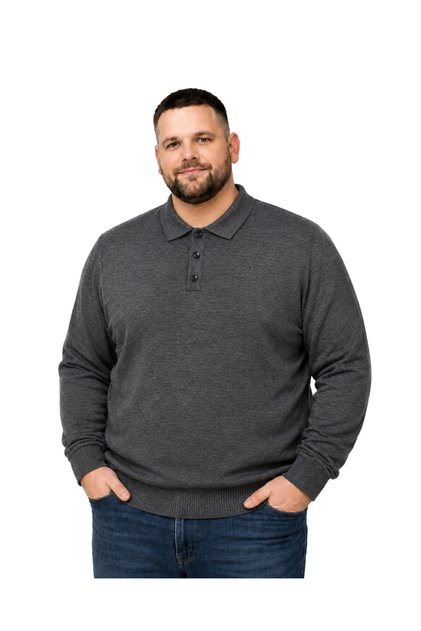 Men's Large Size Smoked Buttoned Polo Collar Knitwear Sweater 3Xl-4Xl-5Xl-6Xl