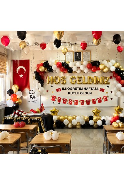 Classroom Decoration Set Gold Foil Letters White Red Black Gold Balloons School Classroom Board Decoration Elementary Week Celebration