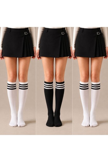3' Pair of Women's Four Seasons Cotton Socks Longer Than Knee Height