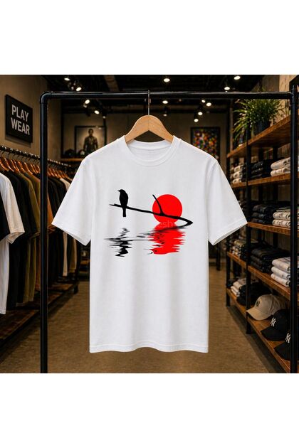 Crow Shadow Full Print 100% Cotton Oversize Loose Regular Fit Crew Neck T-Shirt