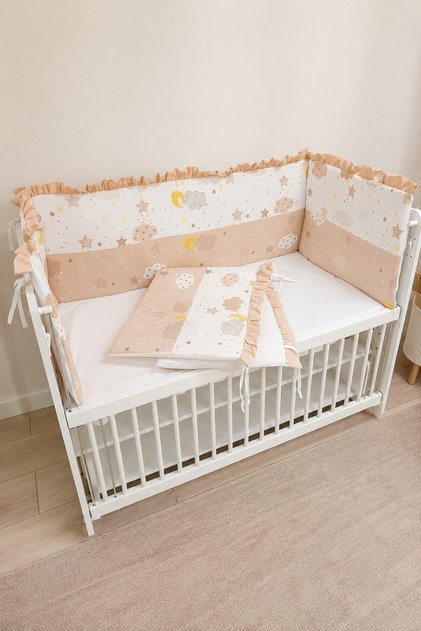 Coffee Ruffle 80X130 Furniture Crib Protector Set - 4 Piece Dream Series