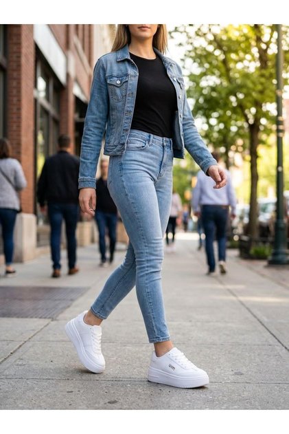 Show White Women's Casual Sneaker Shoes High-Sole Sports Shoes Lace-Up