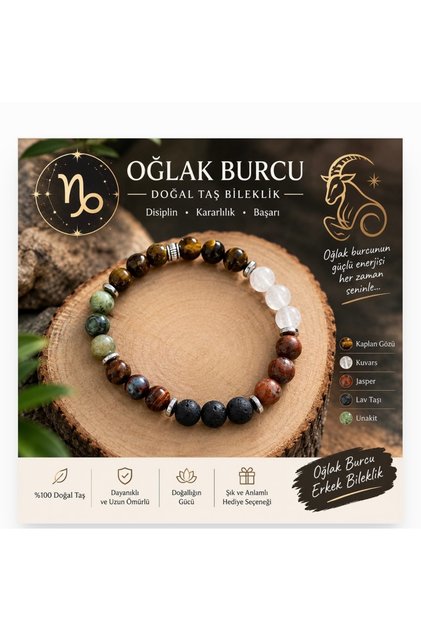 Capricorn Zodiac Sign Natural Stone Bracelet Unisex Men Women Adult Zodiac Themed Design Bracelet