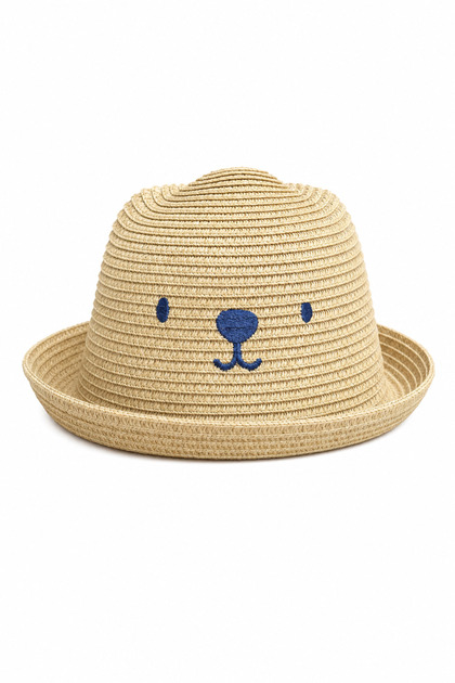 Cute Teddy Bear Embroidery Straw Hat Summer Beach Sun Hat for Kids