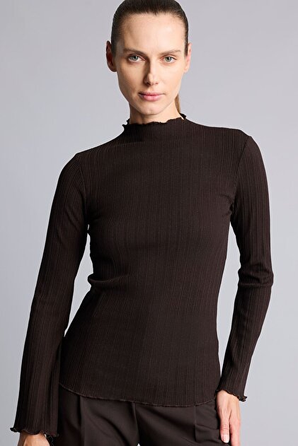 Tricou cu mânecă lungă, croială slim, cu detalii din catifea F7136AX26AU