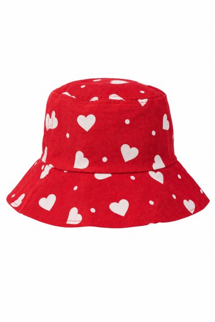 Red Heart & Dot Pattern Unisex Bucket Hat Summer Sunscreen Beach Hat