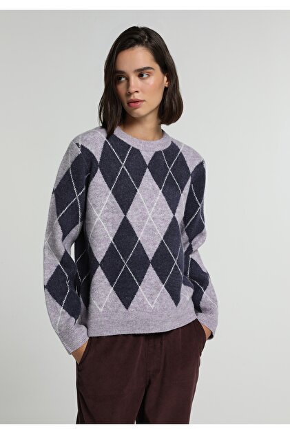 Regular Fit Round Neck Jacquard Women's Purple Sweater