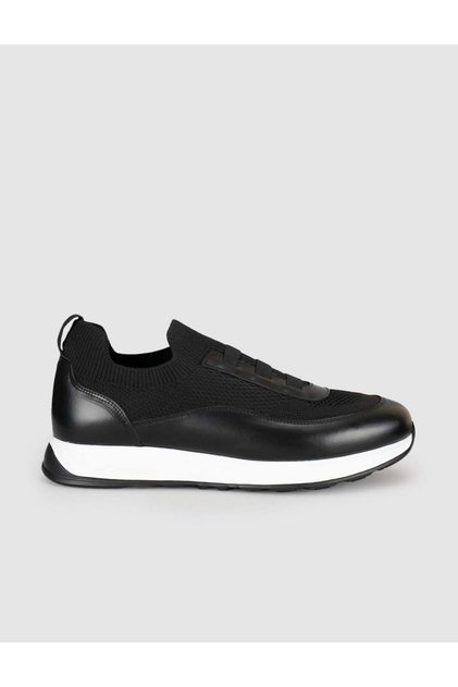 Genuine Leather Knitwear Black Men's Sneaker Shoes