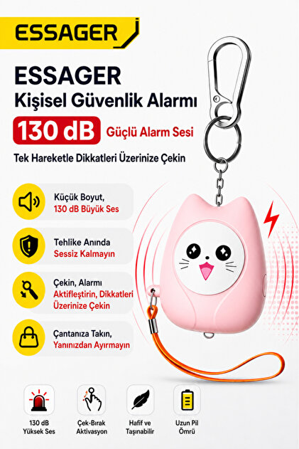 130 dB Kişisel Alarm Anahtarlık LED Fenerli Yüksek Sesli Acil Durum Güvenlik Alarmı Kadın Ço