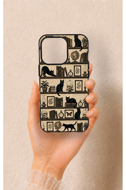iPhone 13 Pro Compatible Vintage Black Cat Pattern Silicone Case