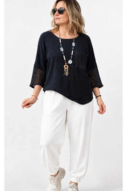 Linen Mesh Detailed Oversize Blouse 40-48