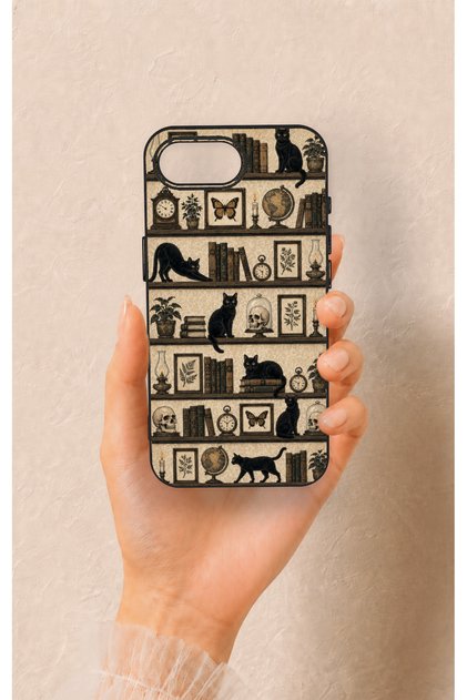 iPhone 16E Compatible Vintage Black Cat Pattern Silicone Case