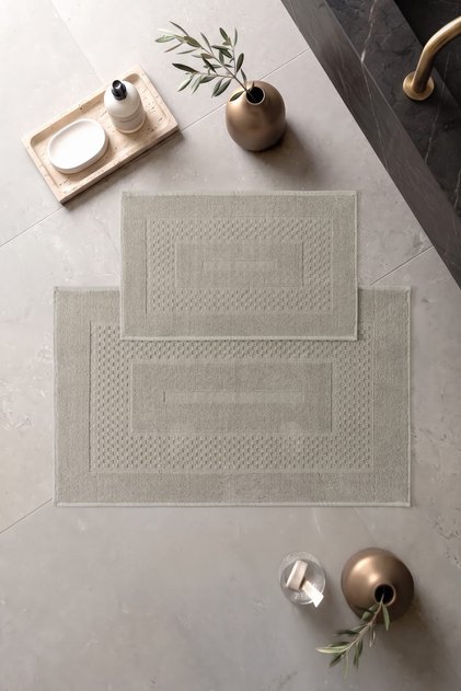 Aura Jakarlı Kaymaz Taban Pamuklu Paspas Seti Frame Vizon 60x90+40x60