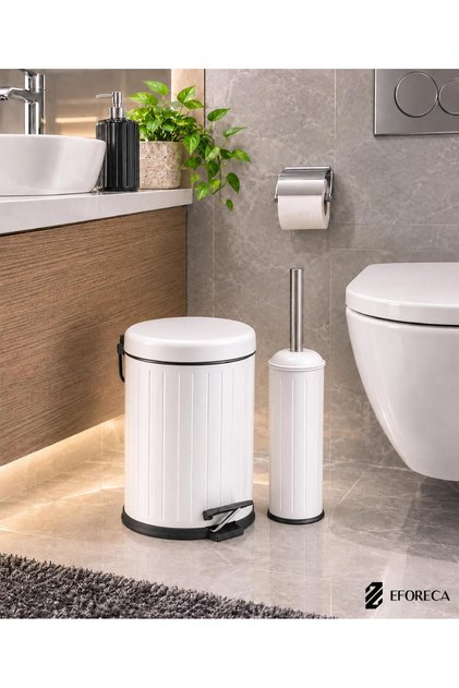 Line 2 li Çöp Kovası Banyo Seti Çizgili 5 Lt Beyaz