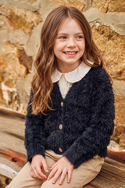 Buttoned Girls' Plush Cardigan