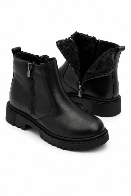 Women's Black Fur-Lined Waterproof Stitched Rubber Non-Slip Sole Guaranteed Winter Casual Boots