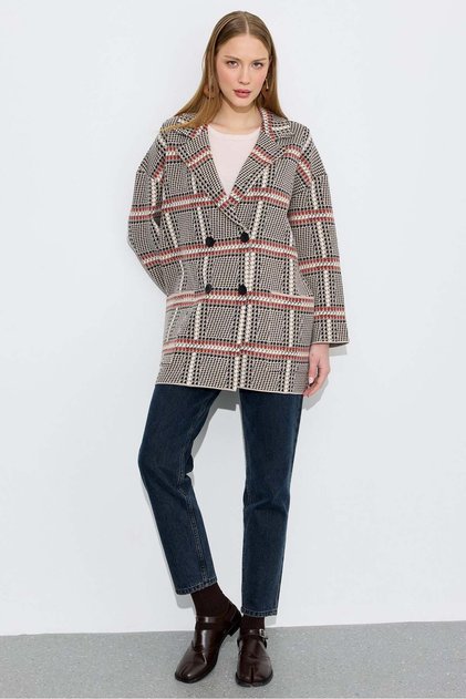 Houndstooth Patterned Blazer Cardigan Black