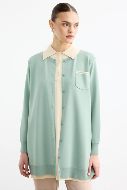 Double Jacket Look Rayon Cardigan Mint Green