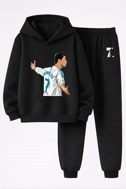 Cristiano Ronaldo Printed 3-Yarn Quality Sweatshirt and Trackpants Kids' Top-Bottom Set
