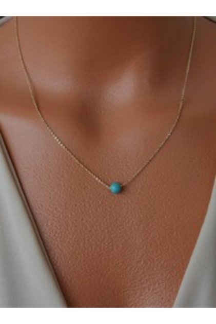 4 mm Turquoise Necklace - Gold Color -