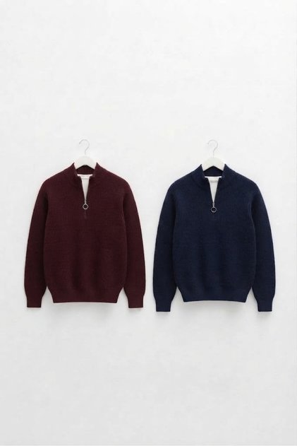 Set of 2 High-Necked Fisherman's Turtleneck Knitwear Sweaters
