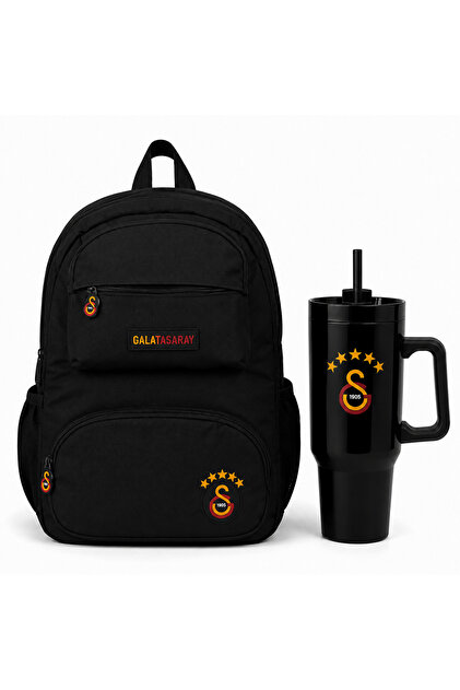 Licensed Black Backpack and 1.20 L Steel Flask Set of 2