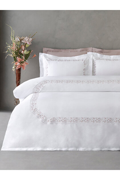 Delia Embroidered Cotton Satin Double Duvet Cover Set