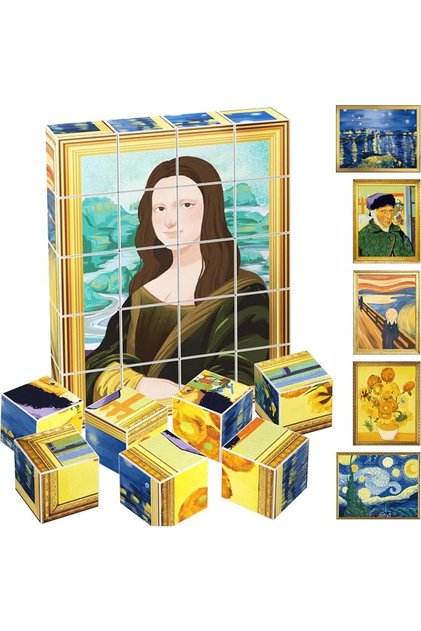 1” Magnetic Puzzle Building Cubes Blocks for kids, Van Gogh puzzle, Mona Lisa Hand puzz
