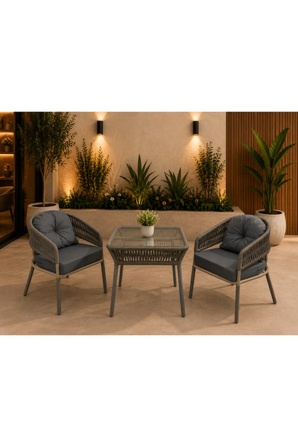 Alya 2 Kişilik İp Örgülü Bahçe Balkon Oturma Grubu – 2+1