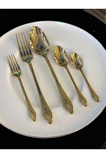 60 Piece 18/10 Steel 12 Person Titanium Gold Plated Cutlery Set (Packaging Without Box, with Bag)