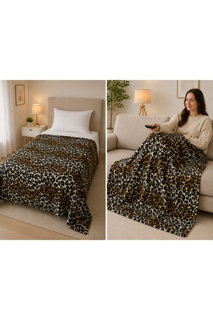 Leopar Desenli Polar TV Battaniyesi 140x180 cm – Tek Kişilik Battaniye