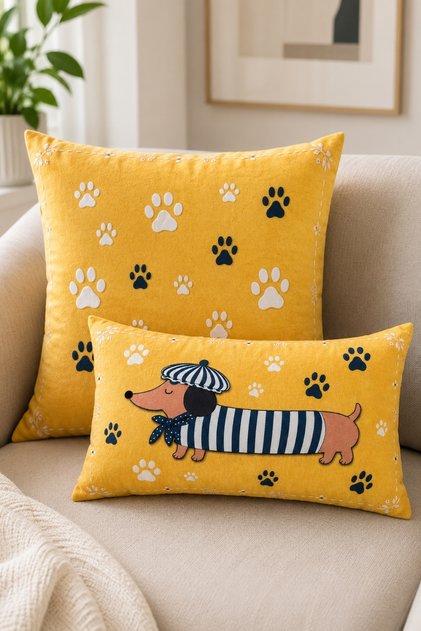 Double-Sided Paw and Dog Pattern Throw Pillow Cover Set (43X43 and 30X50 cm)
