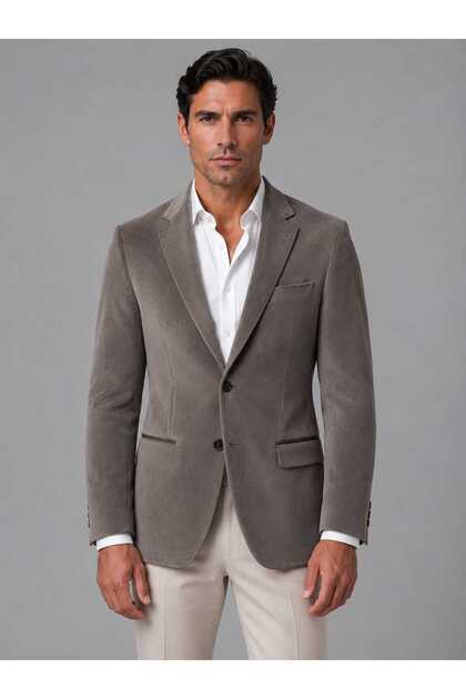 SlimFit %80 koton %20 viskoz Gri Kadife Ceket Beden:46
