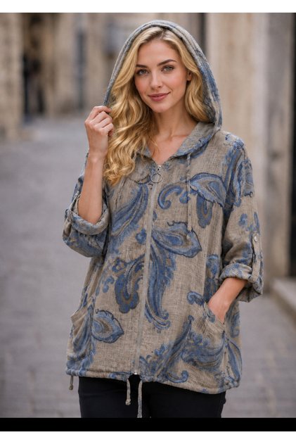 New Season Italian Cotton Zippered Shawl Pattern 4Mevism Jacket 38-46
