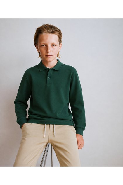 Unisex School Polo Collar Lacost Long Sleeve Unprinted Plain Lacost