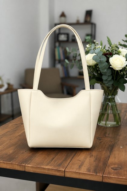 Women's Faux Leather Hand and Shoulder Bag with Zipper and Snap Closure