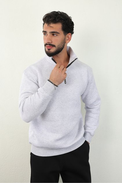 Men's 3 Thread Half-Zip Cotton Sweatshirt with Fleece Inside