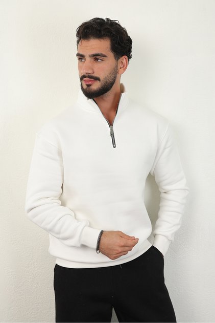 Erkek Içi Polarlı 3 Iplik Yarım Fermuarlı Pamuklu Sweatshirt