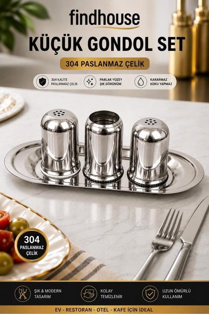 304 Stainless Steel Small Salt Shaker, Pepper Shaker Gondola Set, Spice Container for Kebab Shop, Pilaf Shop, Cafe, Diner, Restaurant, Hotel, Workplace