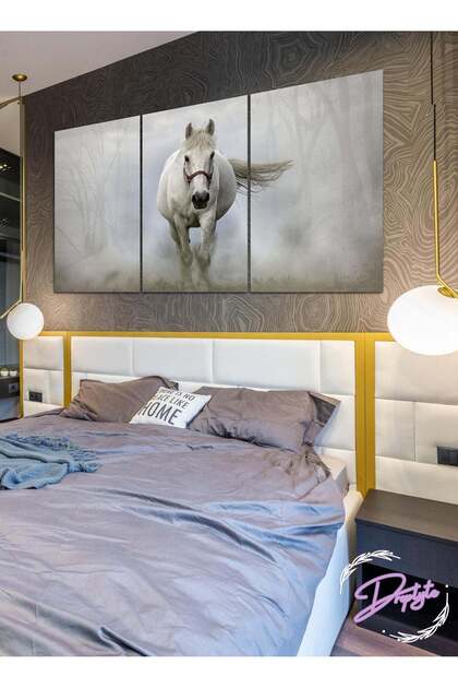 3 Piece White Horse in Winter Decorative Wall Art Wall Decor Card Board MDF Home Decor for Living Room, Drawing Room, Office Room and Bedroom 120CM x 60CM