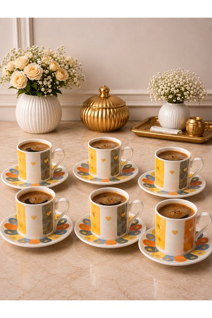 6-Person Porcelain Soft Color Coffee Cup Set 90ml