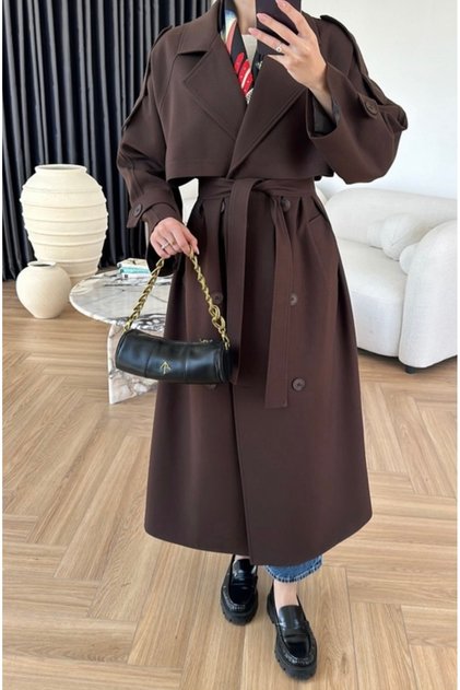 Premium Oversize Trençkot -Acı kahve