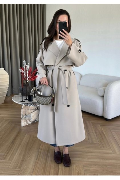 Premium Oversize Trençkot -Taş Rengi
