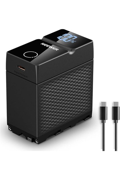 بطارية بديلة NP-F970 بسعة 10500 مللي أمبير، شحن سريع PD 45 واط، تشحن بالكامل خلال 2.3 ساعة، شاشة OLED/منفذ USB A/منفذ أمريكي