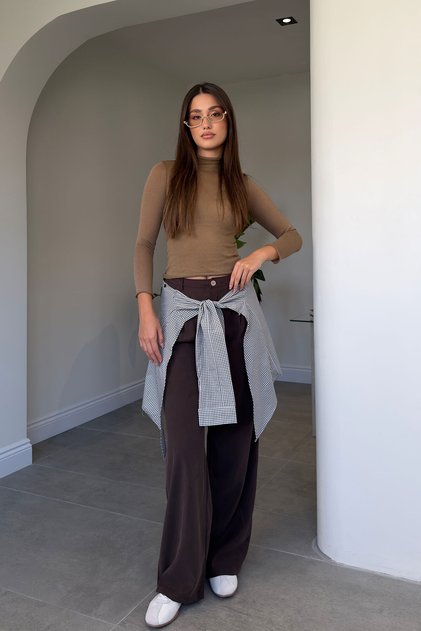 Shirt-Tied Tencel Trousers - Brown