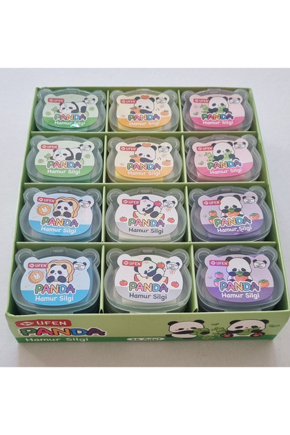 36 Adetli Kutu Toptan Panda Şekilli Kutuda Çok Renkli Hamur Silgi Ufen Panda Eraser