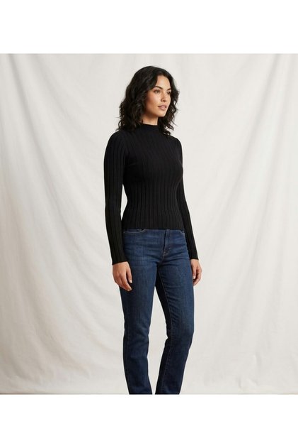 Women's Ribbed Turtleneck Soft Textured Stretchy Knitwear Sweater Body Acrylic