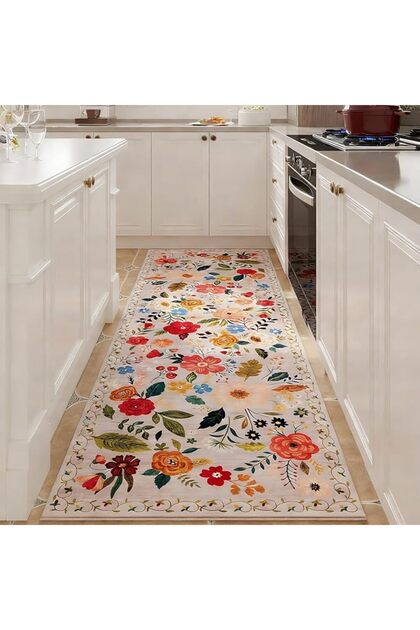 Runner Rug for Hallways Kitchen Rug Non Slip 80x160 CM Washable Rugs with Rubber Backing Soft Floral