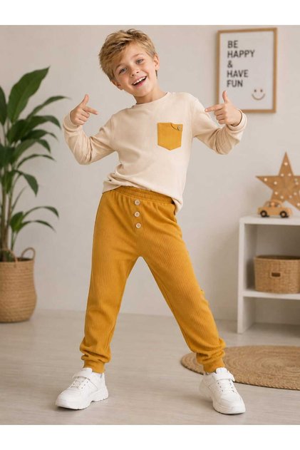 Promotional New Season Boys' Casual Ribbed Pants and Top Set