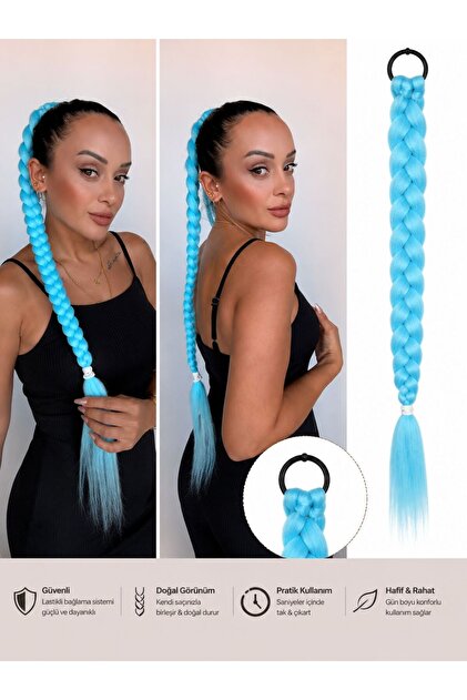 Renkli Örgü Saç-Lastikli örgü at kuyruğu Postiş Saçına Ör ve Çık Uzun Örgü At kuyruğu Postiş saç modeli PonyTail At kuyruğu